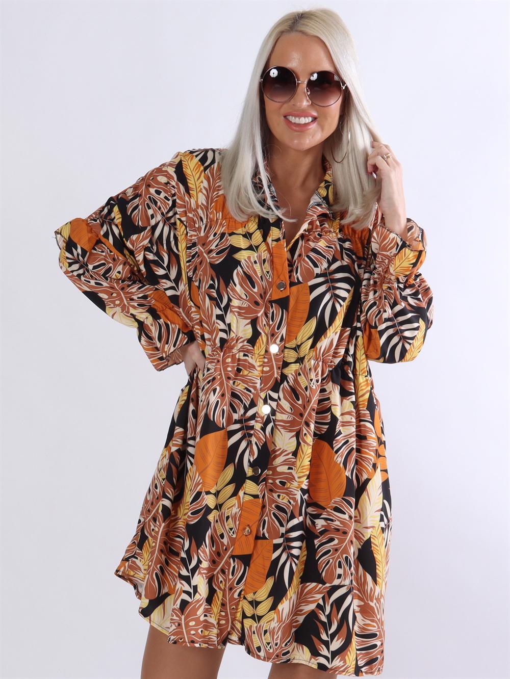 Monica Leaf - Tunikaklänning med bladmönster och volanger